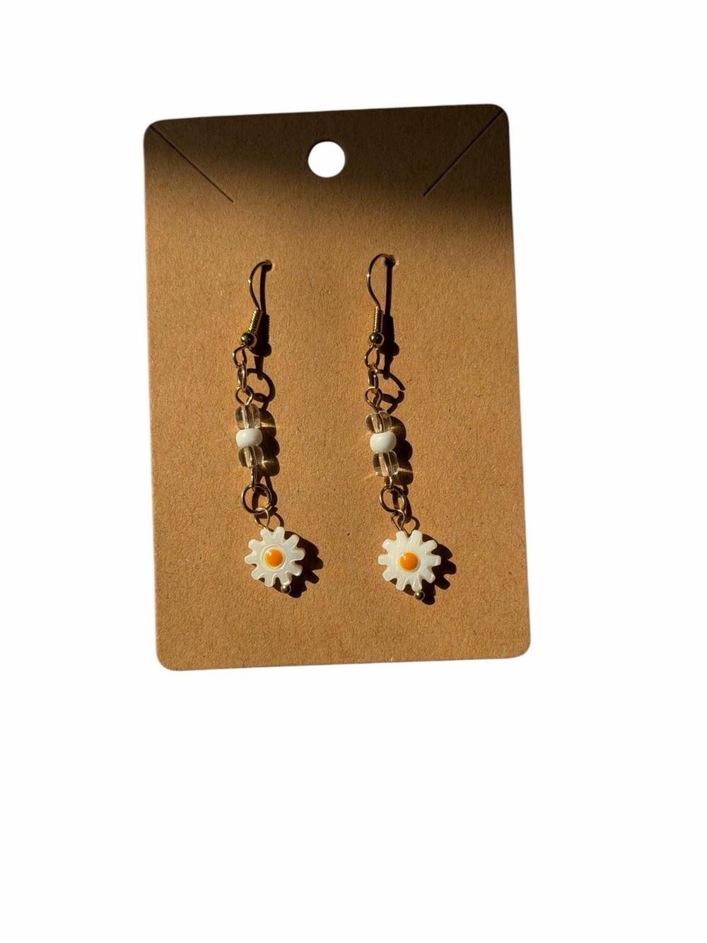 Daisy Drop Earrings - White and Yellow Flower Charm